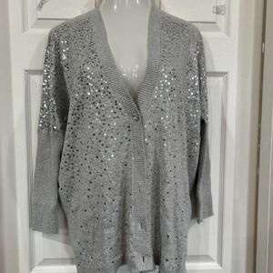 Joan Boyce HSN Gray Knit Sequin Front Dolman Sleeve Cardigan Sweater M